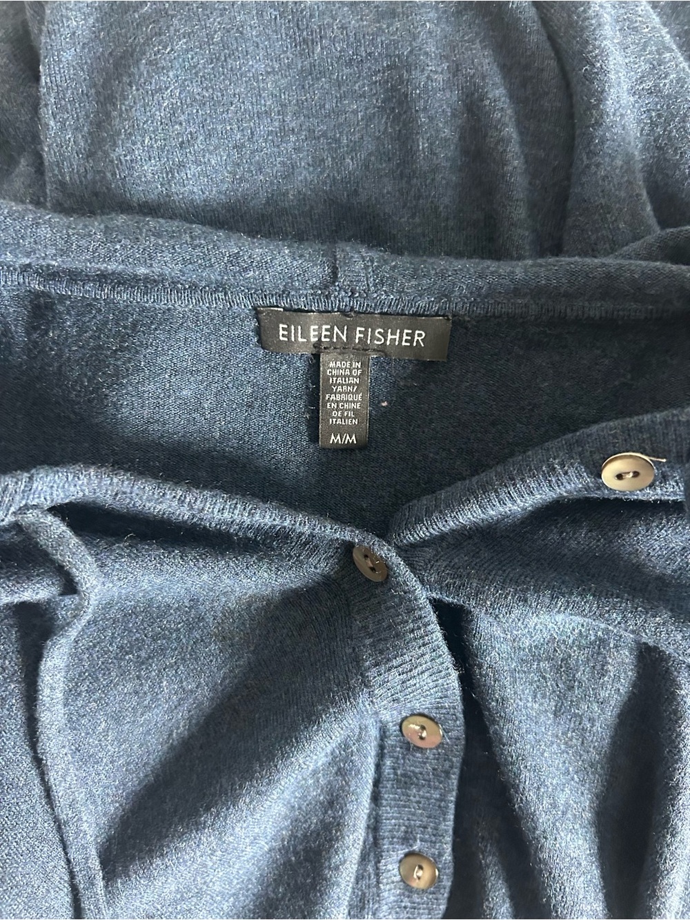 NEW Eileen Fisher Indigo Button Front Hooded Knit Blouse Sz M - Picture 4 of 5